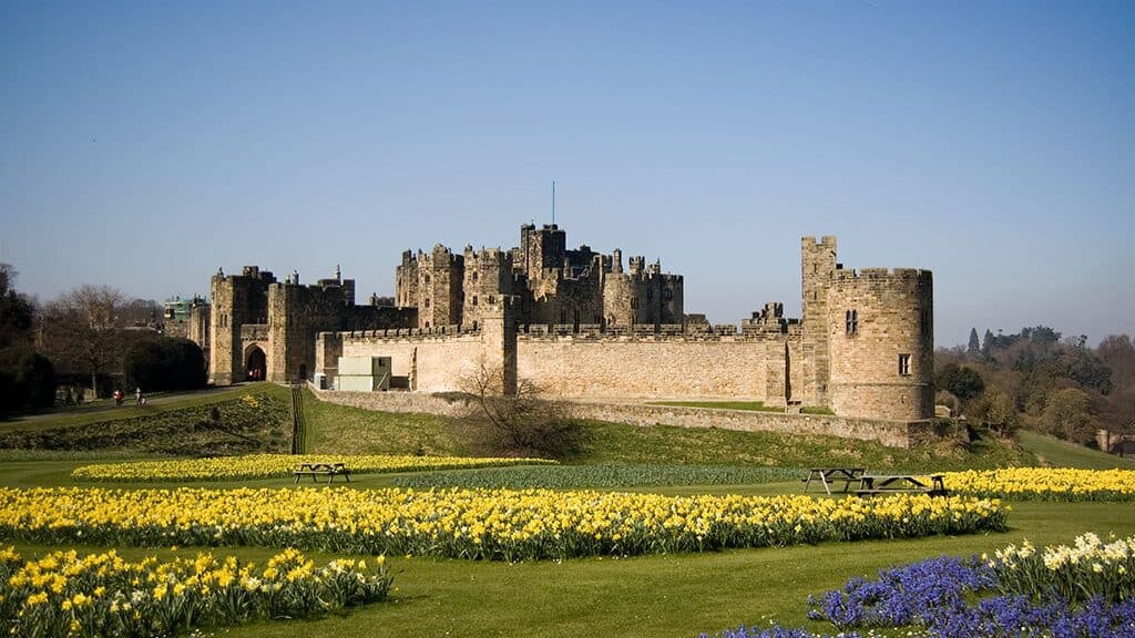 Alnwick Castle viewed across its grounds
