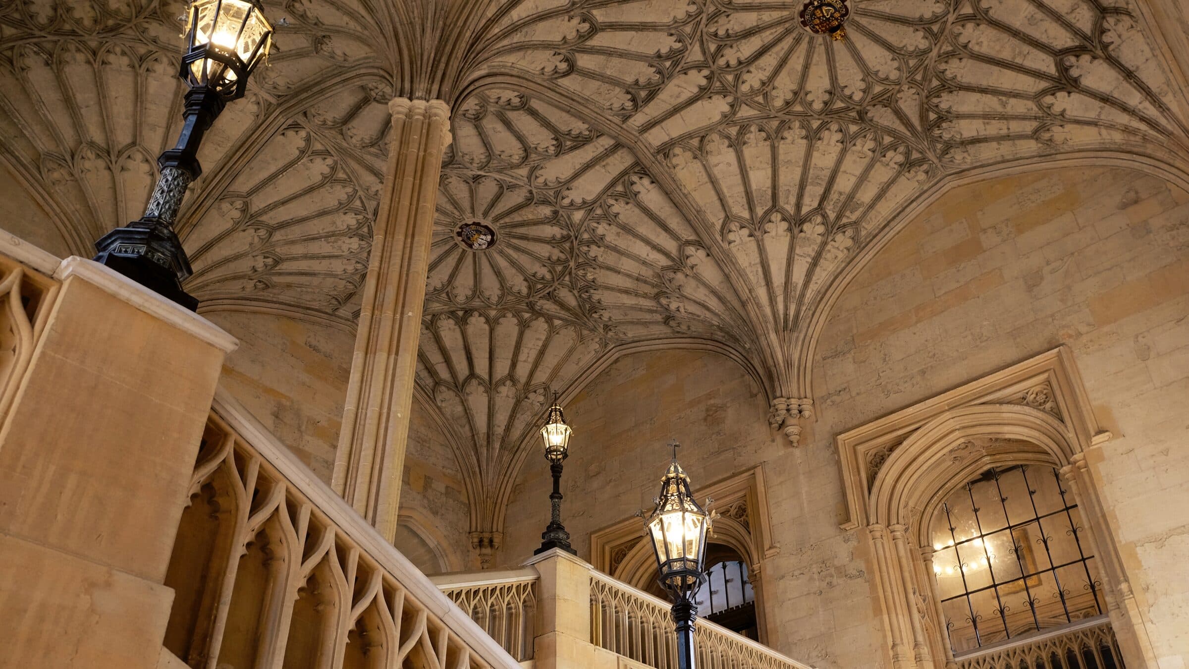 The vaulted Grand Staircase at Christ Church in Oxford