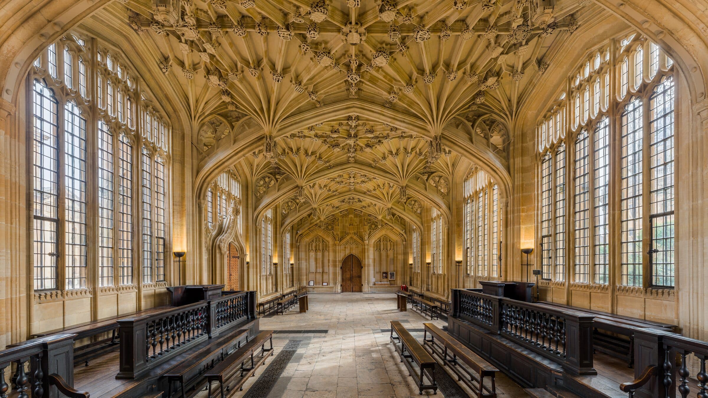 The fan-vaulted interior of the Divinity School in Oxford