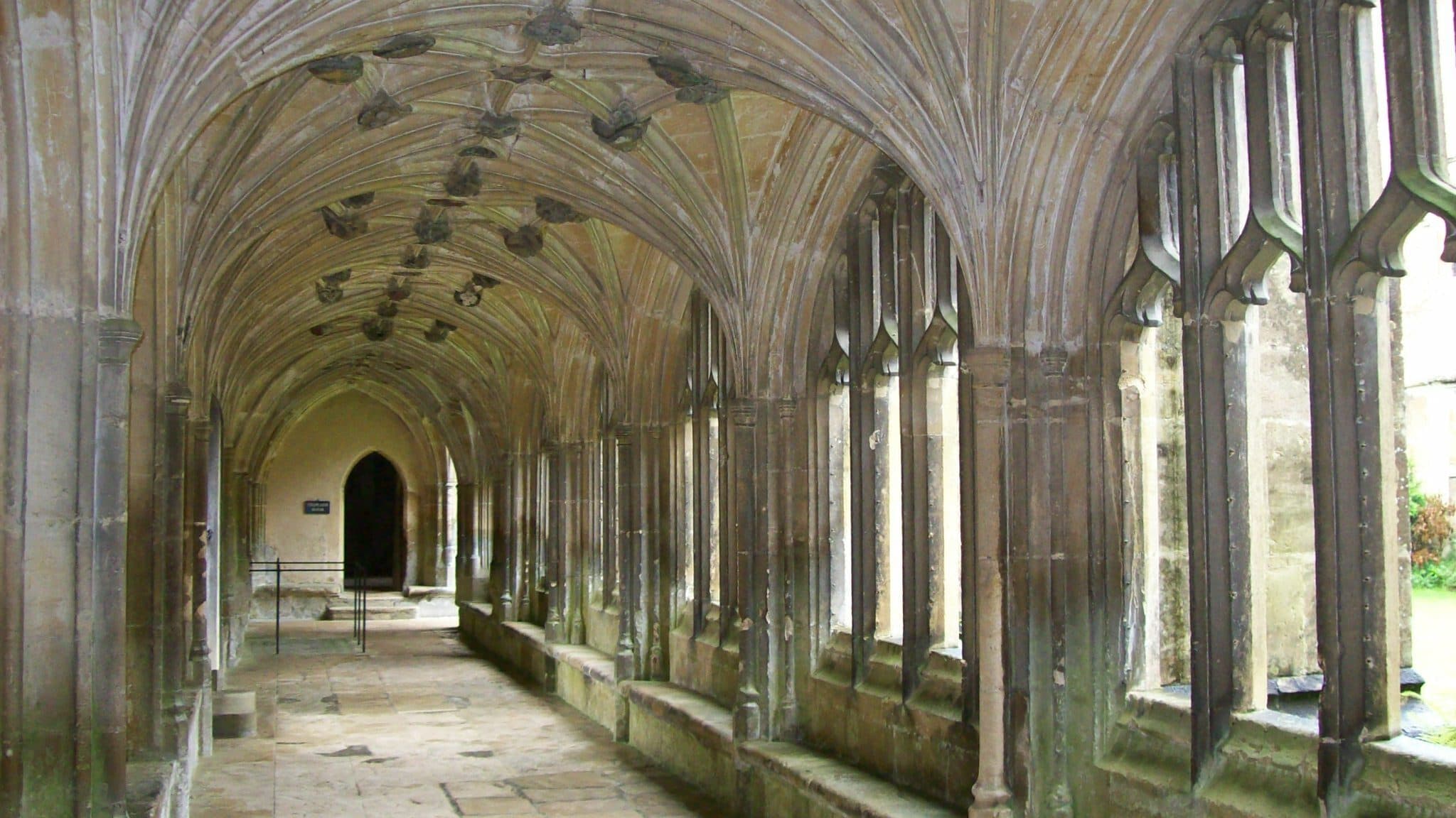 Stone cloister walk at Lacock Abbey