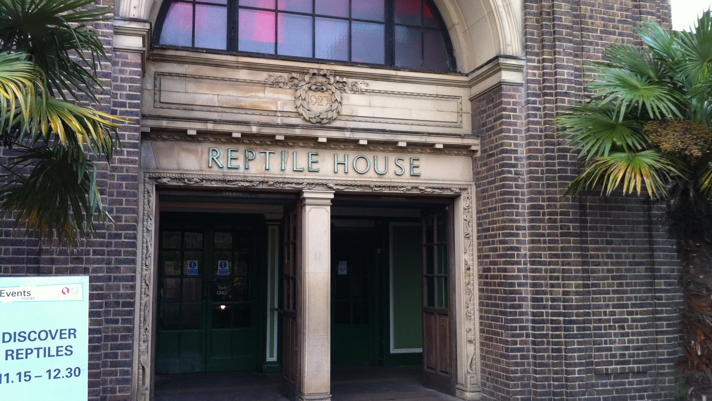 Entrance to the historic Reptile House at London Zoo