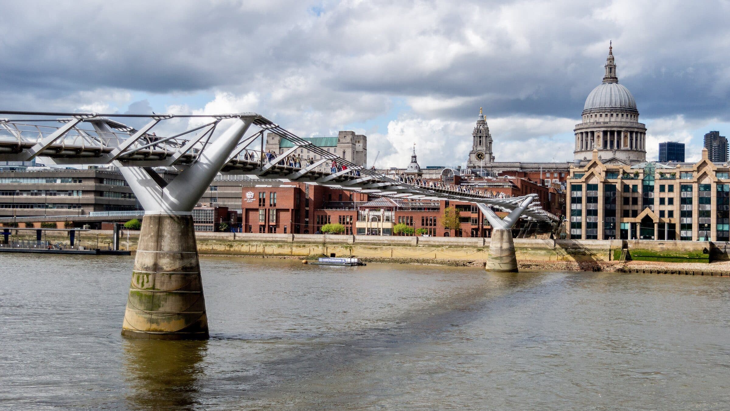 Millennium Bridge crossing the Thames towards St Paul's Cathedral